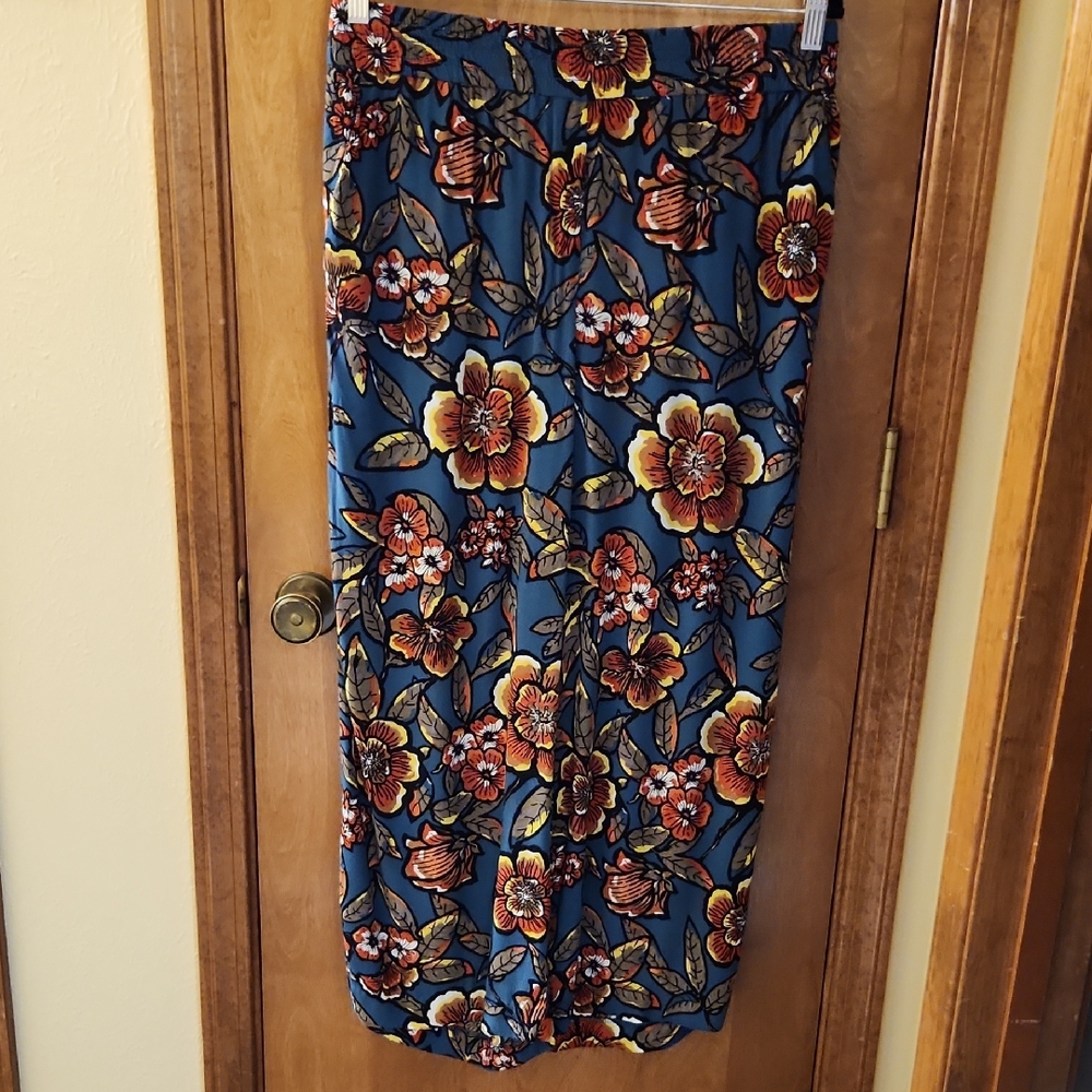 LOFT Floral Wide Leg Pants - Blue and Orange